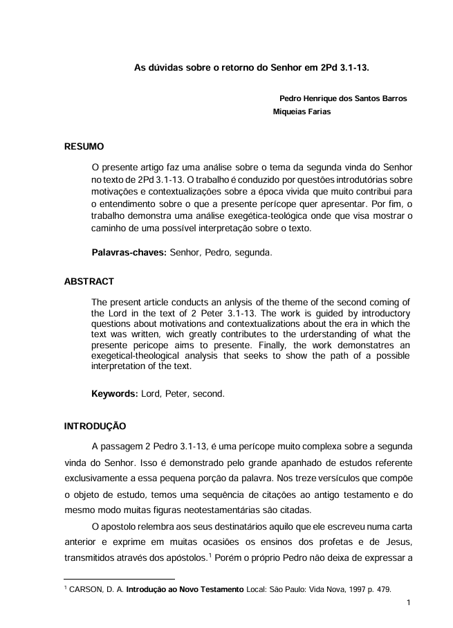Baixar PDF: As dúvidas sobre o retorno do Senhor em 2Pd 3.1-13